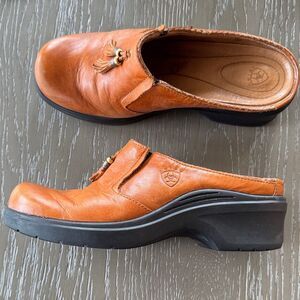 Ariat Y2K Women’s Cognac Leather Clogs Mules Chunky Western Boho Size 9.5 GUC